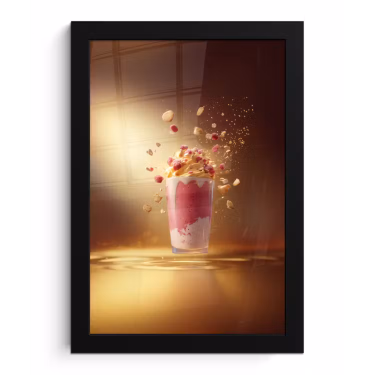 Framboos - Smoothie - Drinken - Roze fotolijst zwart zonder passe partout klein -3d