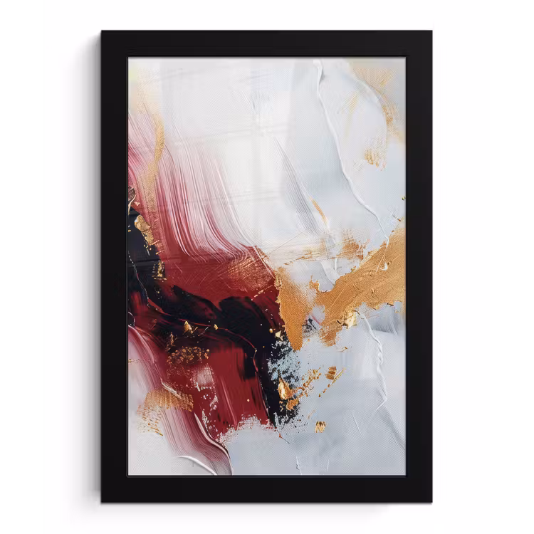Rood - Abstract - Goud - Modern fotolijst zwart zonder passe partout klein -3d