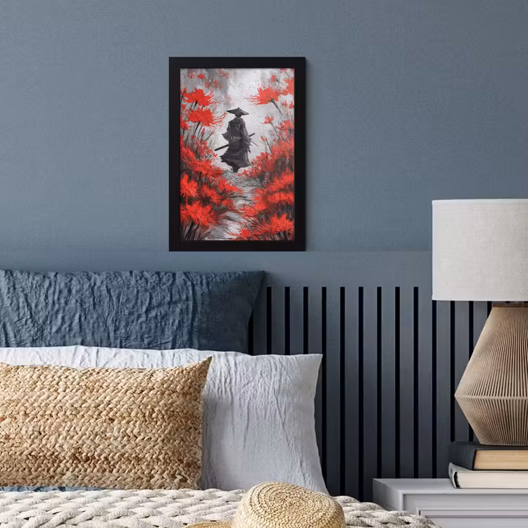 Rode bloemen - mistig - Man fotolijst zwart zonder passe partout klein -sfeer3