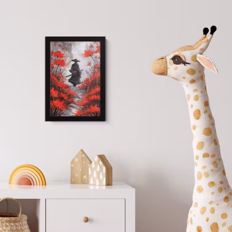 Rode bloemen - mistig - Man fotolijst zwart zonder passe partout klein -usfeer4_kinderkamer