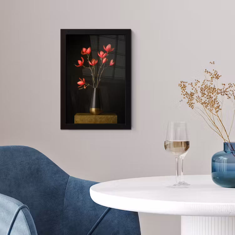 Rode - Bloemen - Vaas fotolijst zwart zonder passe partout klein -sfeer4