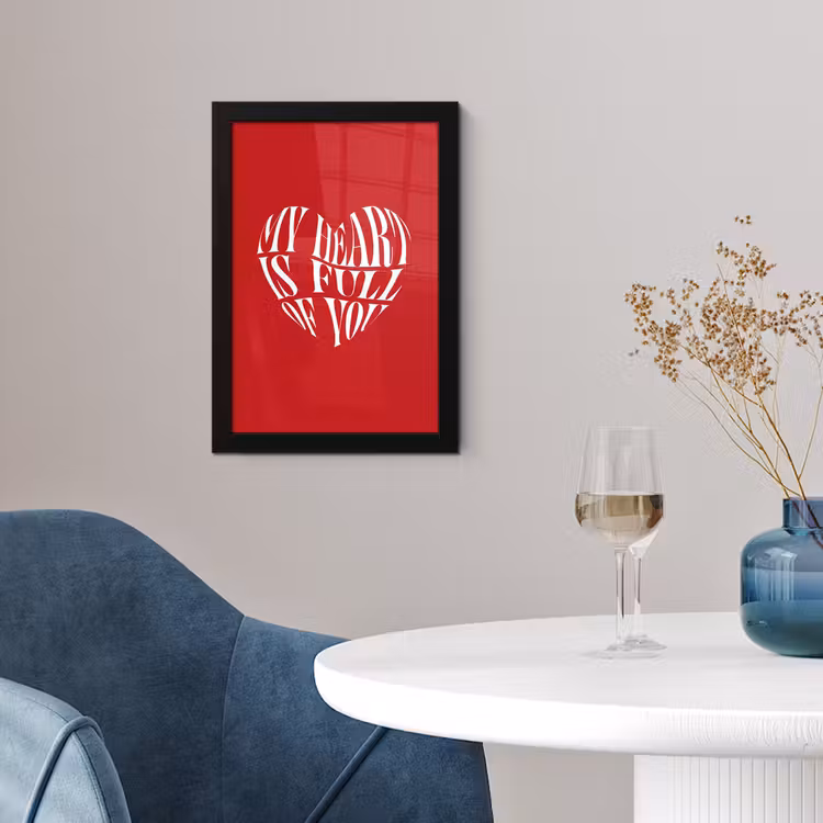 Rood - Hart- Tekst - Valentijn fotolijst zwart zonder passe partout klein -sfeer4