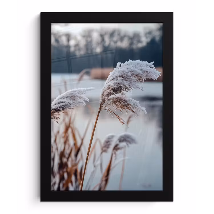 Riet - Gras - Natuur - Winter - Meer fotolijst zwart zonder passe partout klein -3d