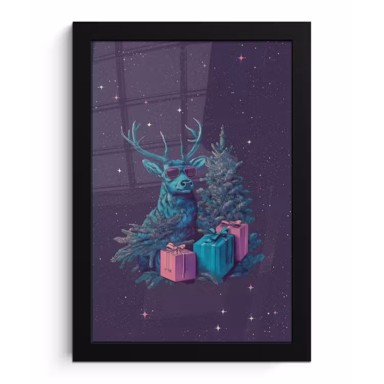Rendier - Zonnebril - Neon - Kerstboom fotolijst zwart zonder passe partout klein -3d