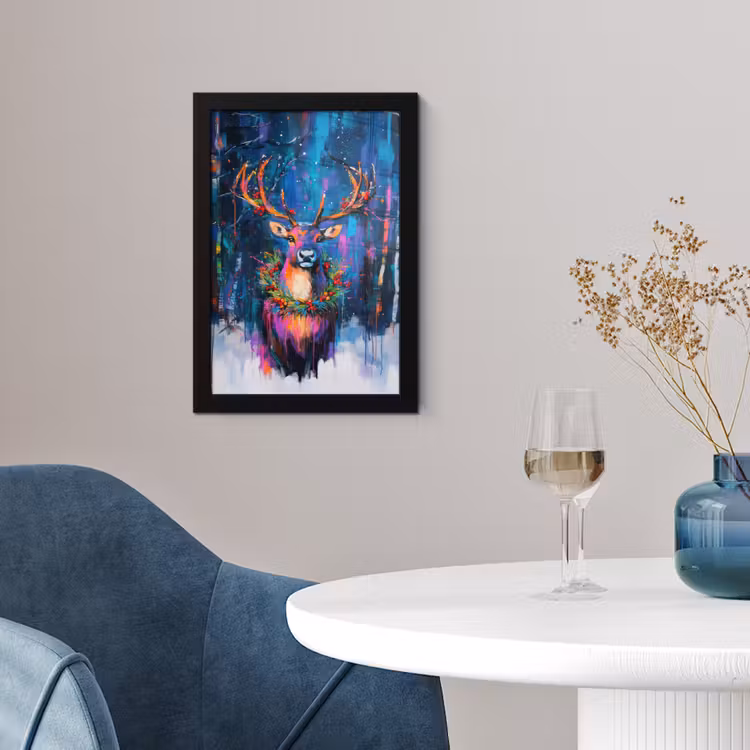 Rendier - Krans - Sprookjesachtig - Blauw fotolijst zwart zonder passe partout klein -sfeer4