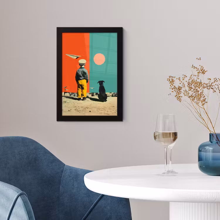 Retro - Jongen - Hond - Rood - Groen fotolijst zwart zonder passe partout klein -sfeer4
