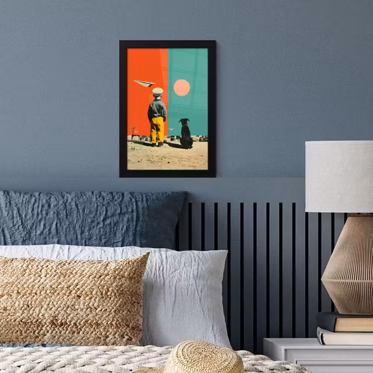 Retro - Jongen - Hond - Rood - Groen fotolijst zwart zonder passe partout klein -sfeer3