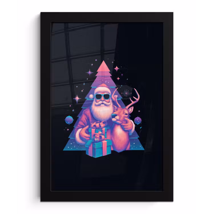 Retro - Kerstman - Rendieren - Kerstboom fotolijst zwart zonder passe partout klein -3d