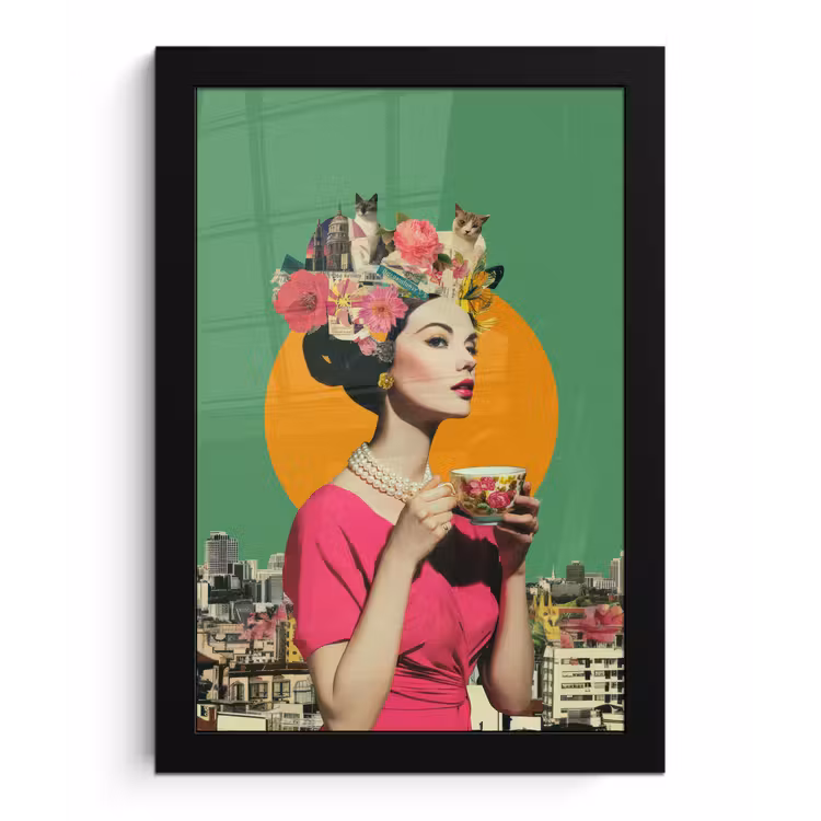Retro - Vrouw - Stad - Zon fotolijst zwart zonder passe partout klein -3d
