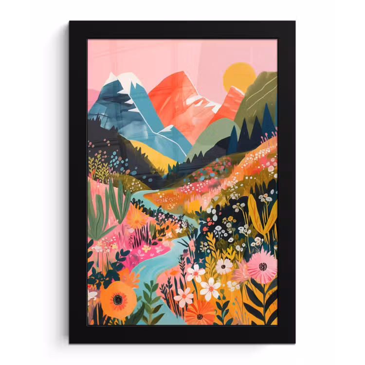Rivier - Diepte - Bloemen fotolijst zwart zonder passe partout klein -3d