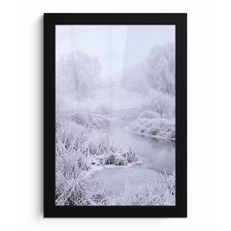 Rivier - Sneeuw - Bos - Winter - Schilderachtig fotolijst zwart zonder passe partout klein -3d