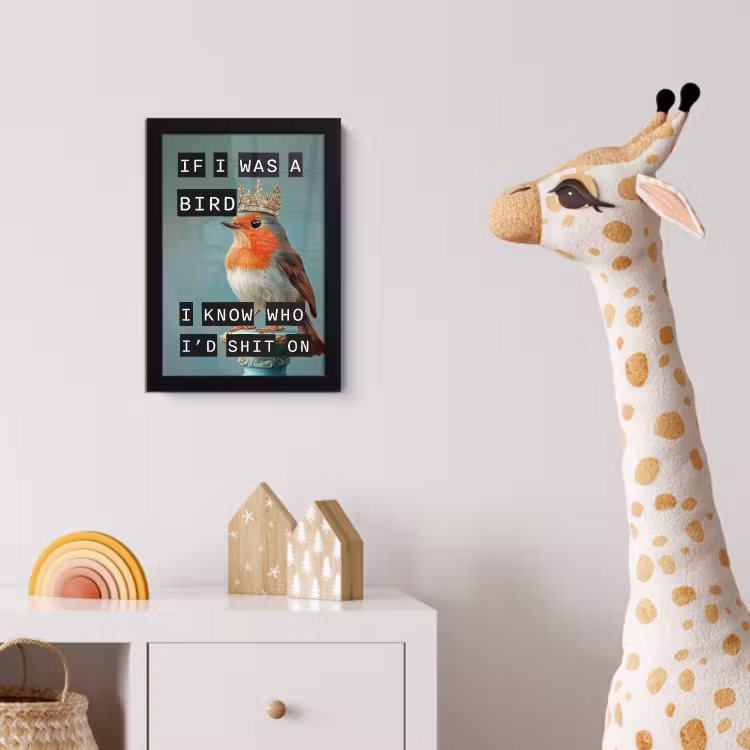 Roodborstje - Vogel - Blauw - Decoratie fotolijst zwart zonder passe partout klein -usfeer4_kinderkamer