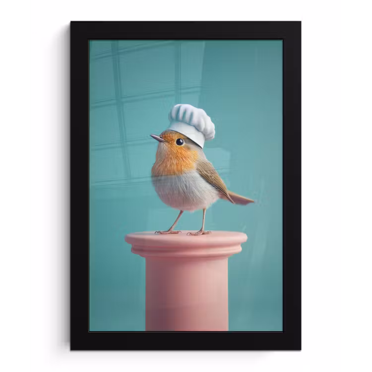 Roodborstje - Vogel - Koksmuts - Sokkel fotolijst zwart zonder passe partout klein -3d
