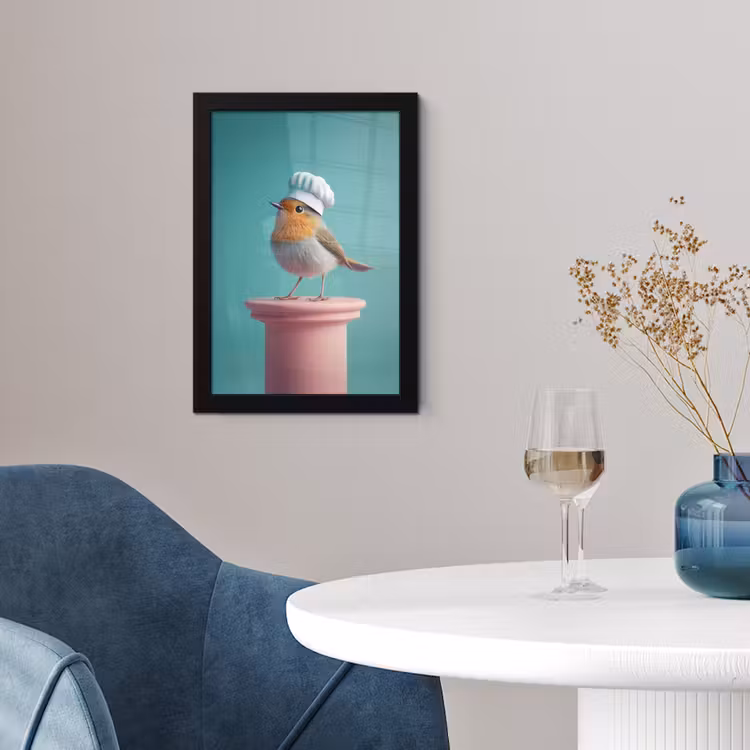 Roodborstje - Vogel - Koksmuts - Sokkel fotolijst zwart zonder passe partout klein -sfeer4