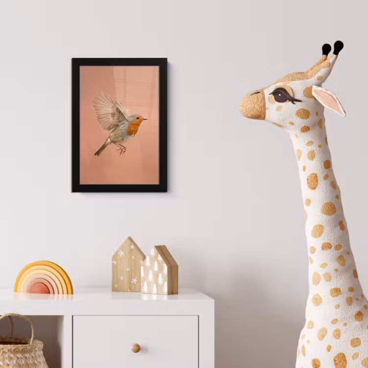 Roodborst - Natuur - Roze fotolijst zwart zonder passe partout klein -usfeer4_kinderkamer