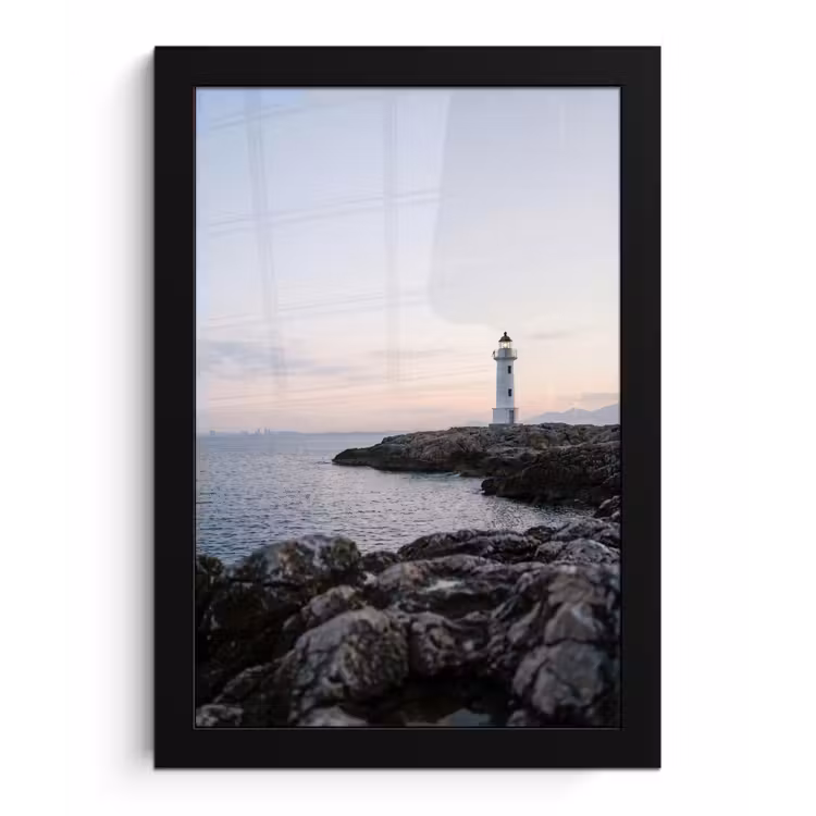 Rotsen - Vuurtoren - Wit fotolijst zwart zonder passe partout klein -3d