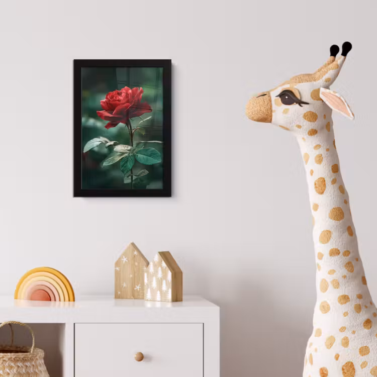Roos - Bladeren - Dieprood fotolijst zwart zonder passe partout klein -usfeer4_kinderkamer