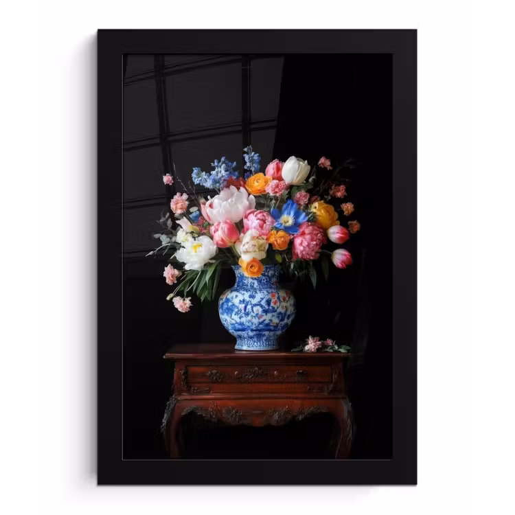 Rozen - Bloemen - Vaas - Boeket fotolijst zwart zonder passe partout klein -3d