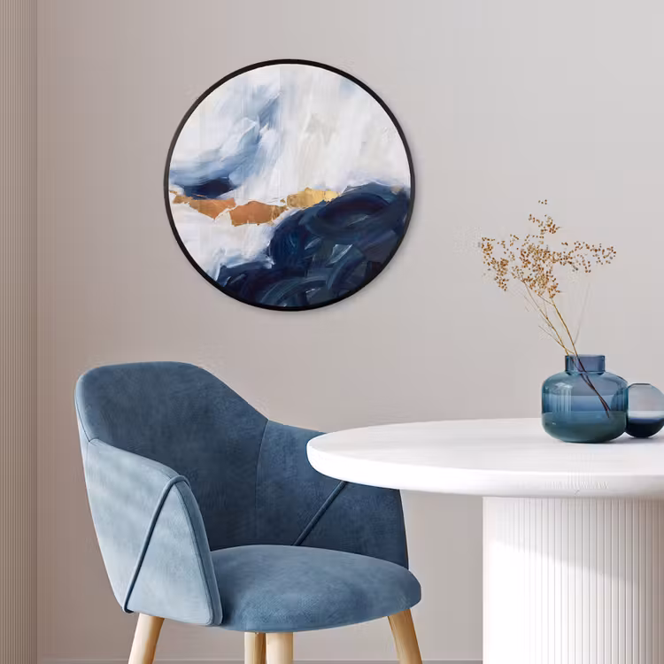 Abstract - Acryl - Blauw - Goud - Elegant Fotolijst rond zonder passe partout klein -sfeer2