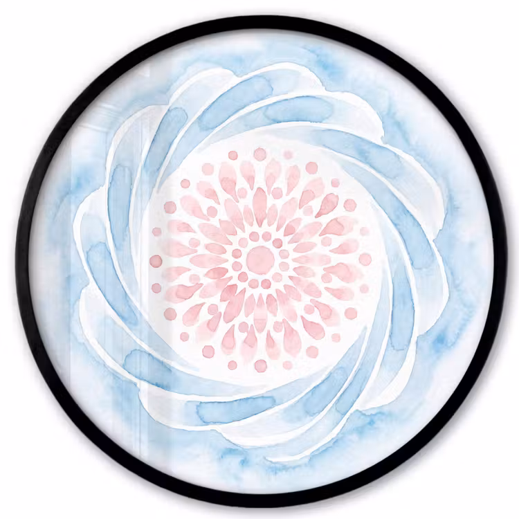 Abstract - Bloemvorm - Aquarel - Roze - Blauw Fotolijst rond zonder passe partout klein -3d