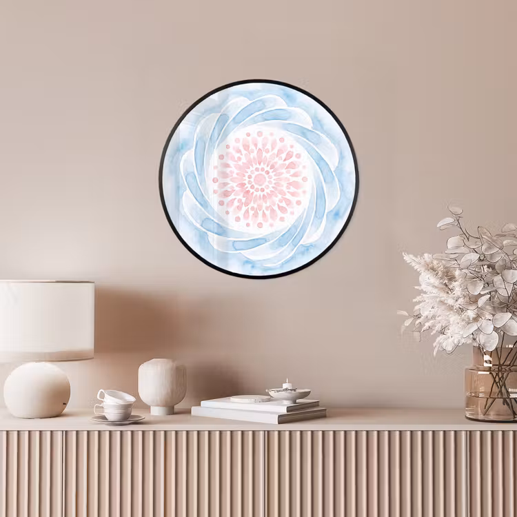 Abstract - Bloemvorm - Aquarel - Roze - Blauw Fotolijst rond zonder passe partout klein -sfeer3