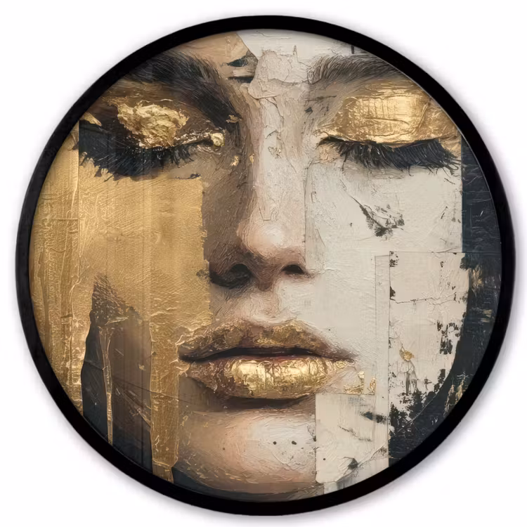 Abstract - Goud - Gezicht - Lippen Fotolijst rond zonder passe partout klein -3d