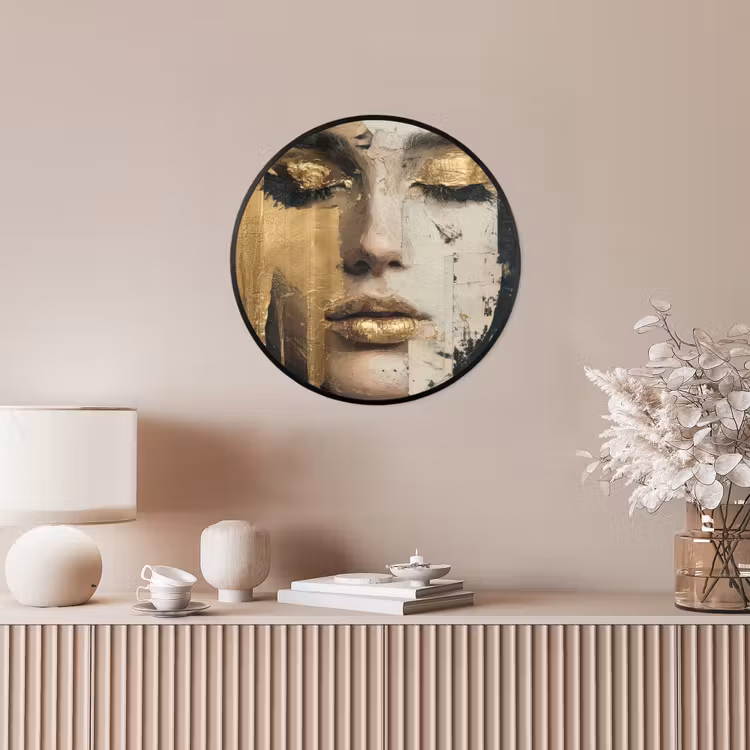 Abstract - Goud - Gezicht - Lippen Fotolijst rond zonder passe partout klein -sfeer3