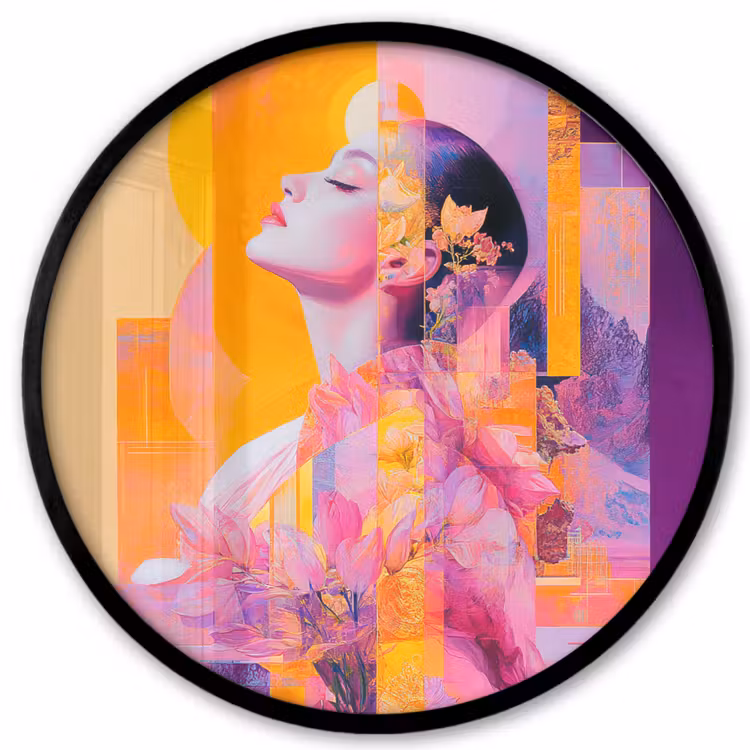 Abstract - Portret - Vrouw - Kleurrijk Fotolijst rond zonder passe partout klein -3d