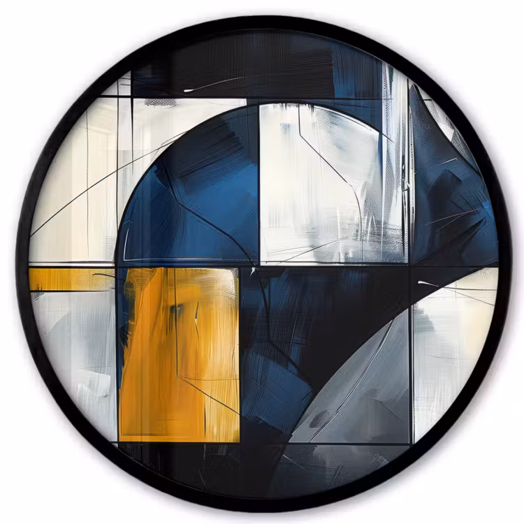 Abstract - Vormen - Goud - Blauw - Geometrisch Fotolijst rond zonder passe partout klein -3d
