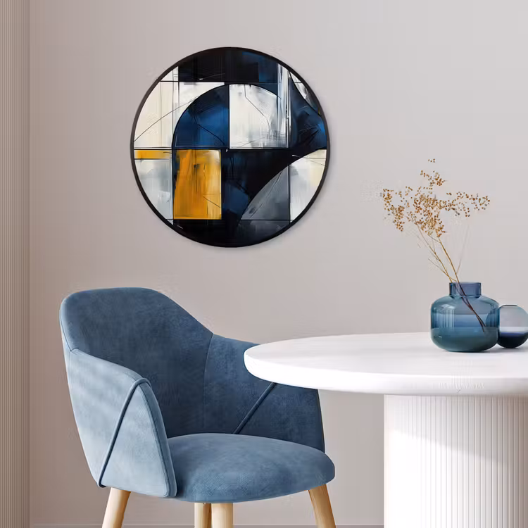 Abstract - Vormen - Goud - Blauw - Geometrisch Fotolijst rond zonder passe partout klein -sfeer2