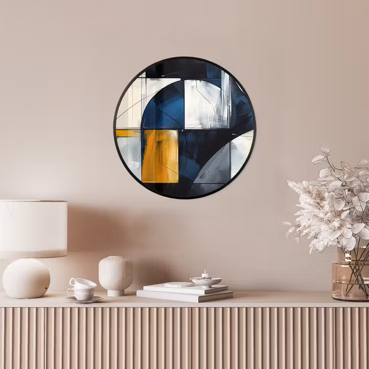 Abstract - Vormen - Goud - Blauw - Geometrisch Fotolijst rond zonder passe partout klein -sfeer3