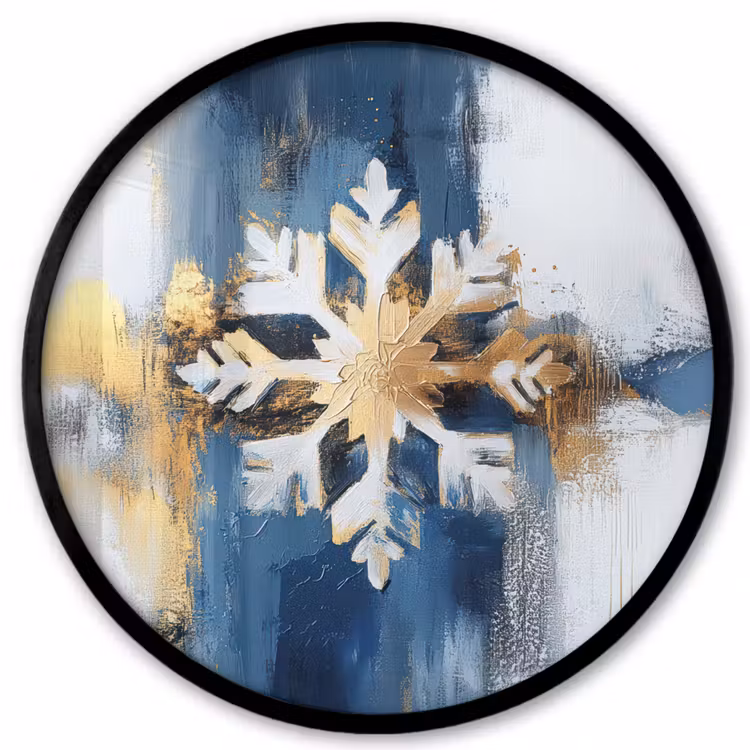 Abstract - Winter - Sneeuwvlok - Sneeuw - Goud Fotolijst rond zonder passe partout klein -3d