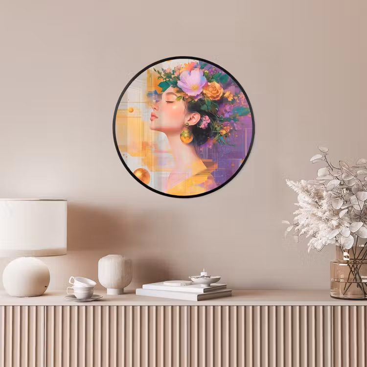 Abstract - Vrouw - Bloemenkroon - Goud Fotolijst rond zonder passe partout klein -sfeer3