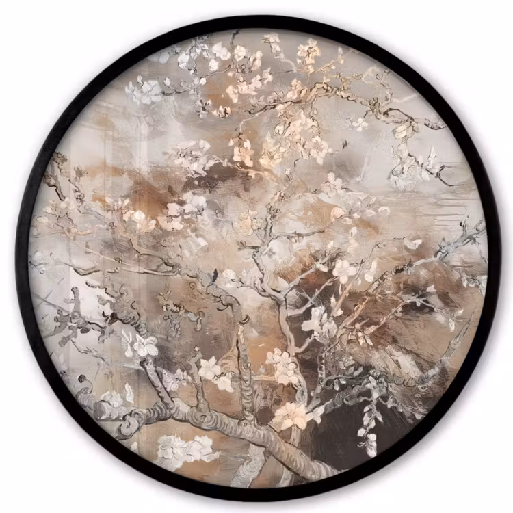 Amandelbloesem - Kunst - Van Gogh - Beige - Abstract Fotolijst rond zonder passe partout klein -3d