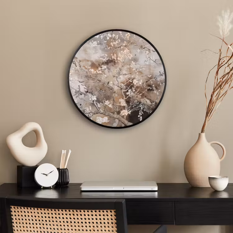 Amandelbloesem - Kunst - Van Gogh - Beige - Abstract Fotolijst rond zonder passe partout klein -sfeer1