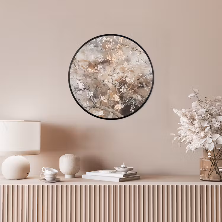 Amandelbloesem - Kunst - Van Gogh - Beige - Abstract Fotolijst rond zonder passe partout klein -sfeer3