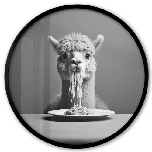 Alpaca - Pasta - Zwart - Wit - Grappig - Dieren Fotolijst rond zonder passe partout klein -3d