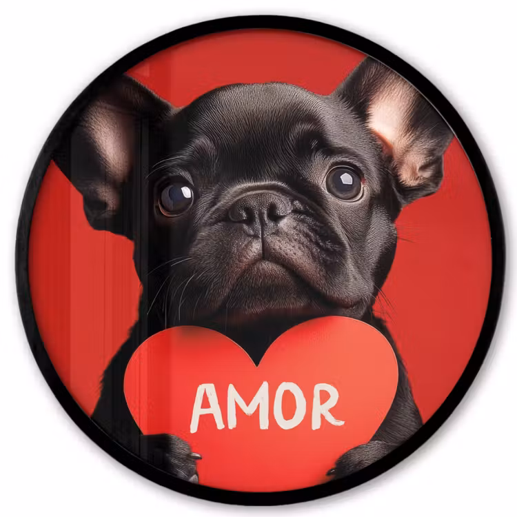 Amor - Hond - Hartje - Rood Fotolijst rond zonder passe partout klein -3d