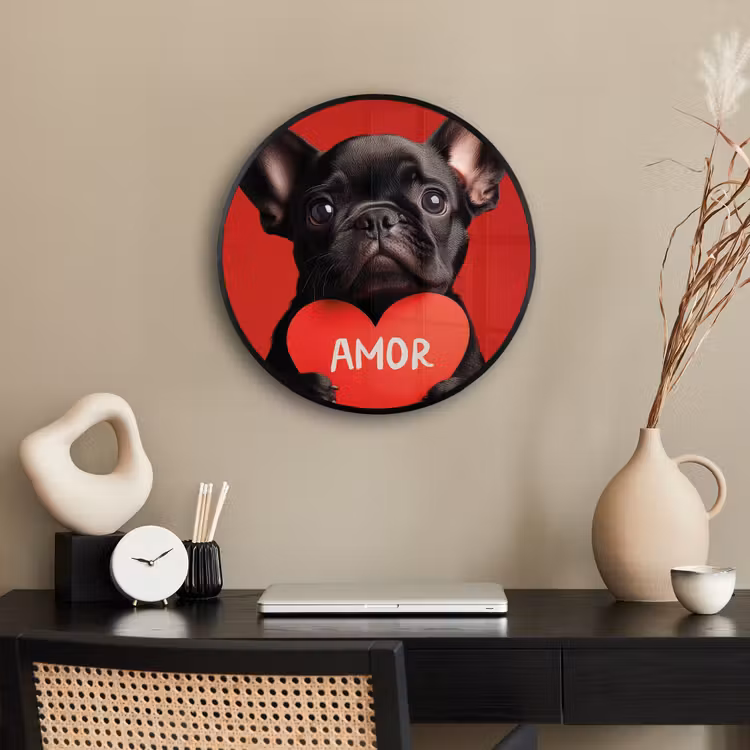 Amor - Hond - Hartje - Rood Fotolijst rond zonder passe partout klein -sfeer1