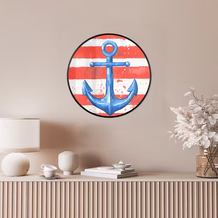 Anker - Verfspatten - Rood - Blauw Fotolijst rond zonder passe partout klein -sfeer3