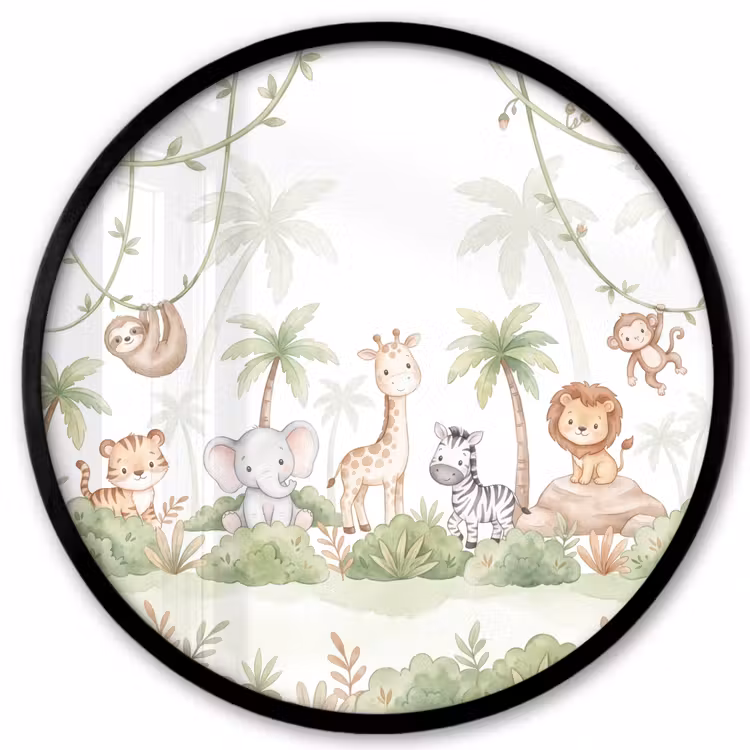 Dieren - Jungle - Pastel Fotolijst rond zonder passe partout klein -3d