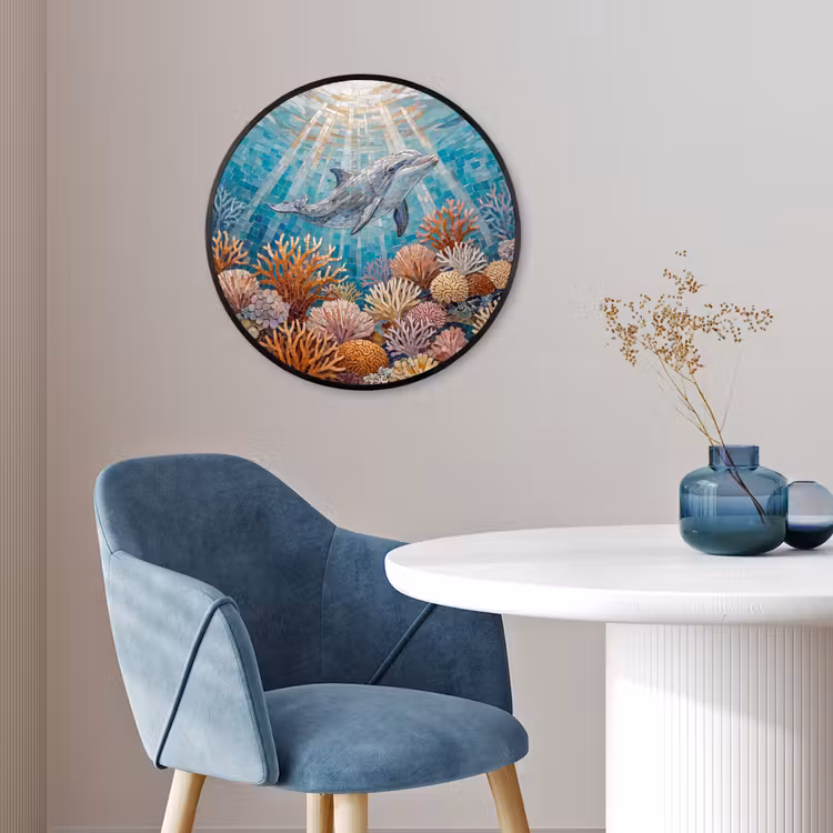 Dieren - Mozaïek - Oceaan - Koraal - Blauw Fotolijst rond zonder passe partout klein -sfeer2
