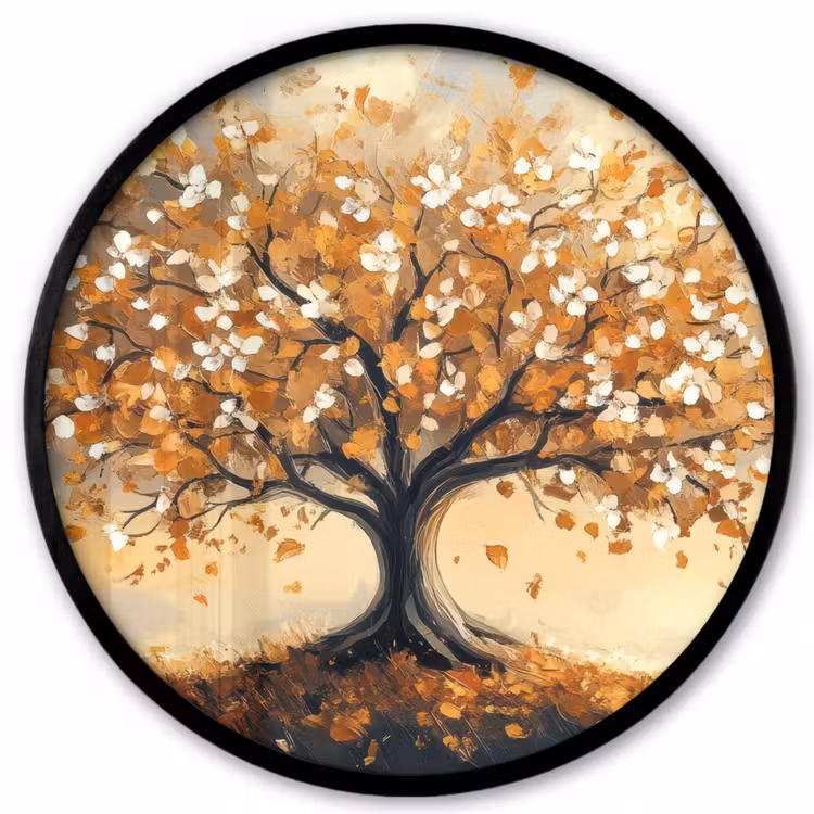 Herfst - Boom - Oranje - Bladeren - Levensboom - Abstract Fotolijst rond zonder passe partout klein -3d
