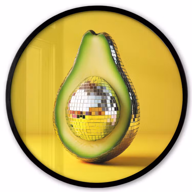 Avocado - Discobal - Geel - Glitter Fotolijst rond zonder passe partout klein -3d