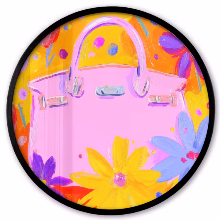 Tas - Roze - Bloemen Fotolijst rond zonder passe partout klein -3d