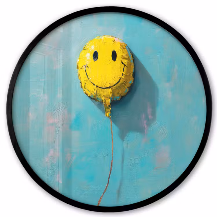 Ballon - Geel - Smiley Fotolijst rond zonder passe partout klein -3d