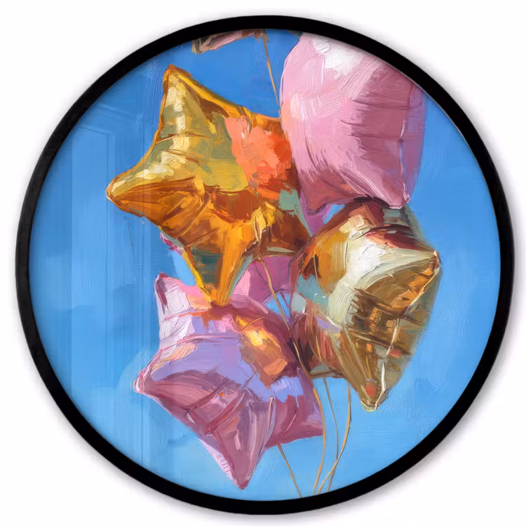 Ballonnen - Goud - Stervorm - Roze Fotolijst rond zonder passe partout klein -3d