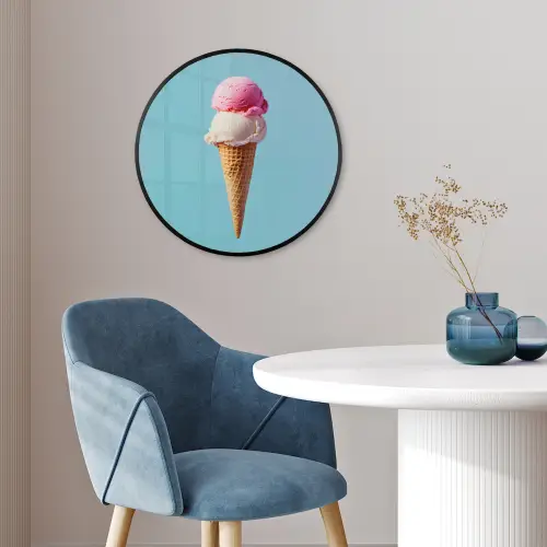 Bolletjes - Schepijs - Hoorntje - Blauw Fotolijst rond zonder passe partout klein -sfeer2