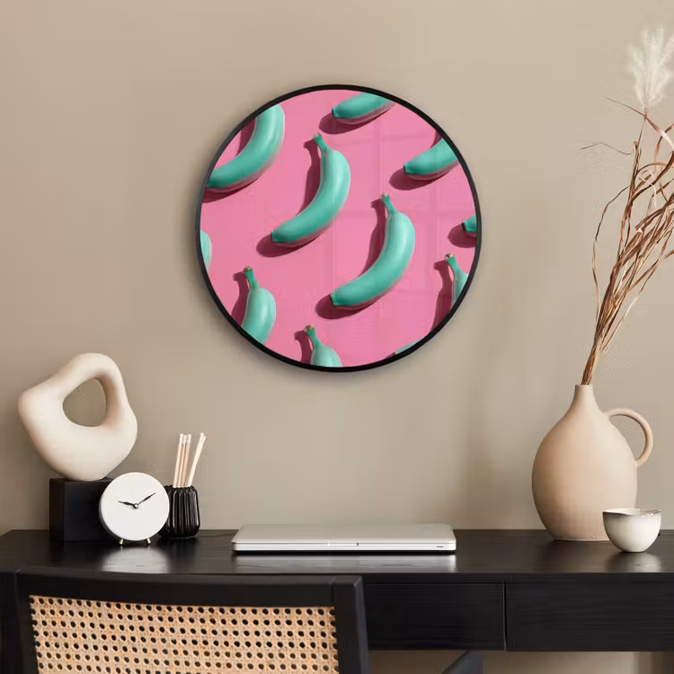 Bananen - Patroon - Blauw - Roze Fotolijst rond zonder passe partout klein -sfeer1