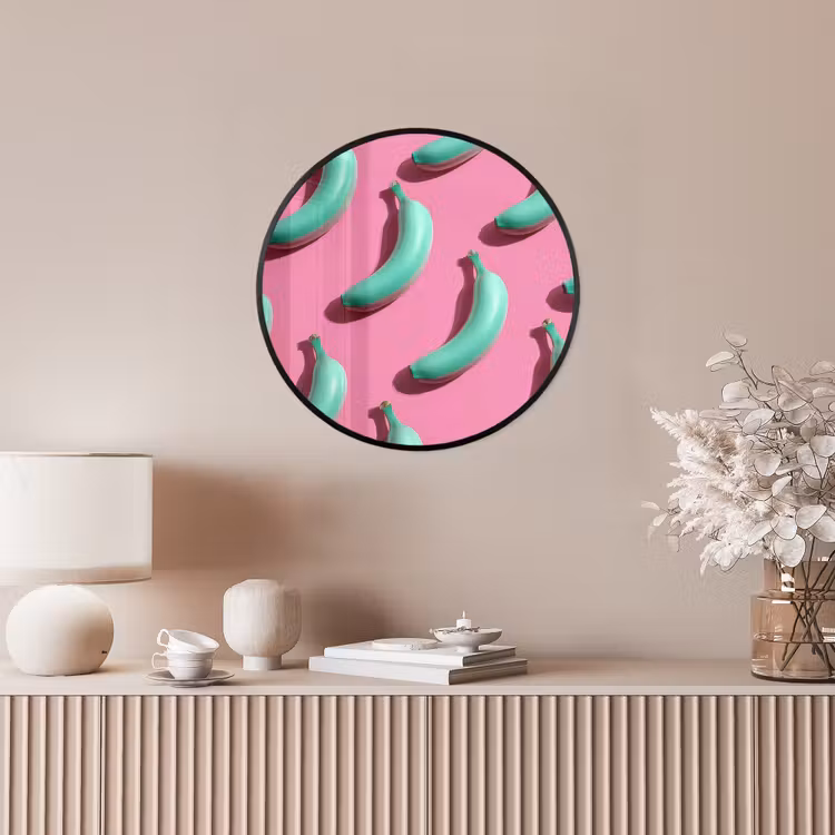 Bananen - Patroon - Blauw - Roze Fotolijst rond zonder passe partout klein -sfeer3